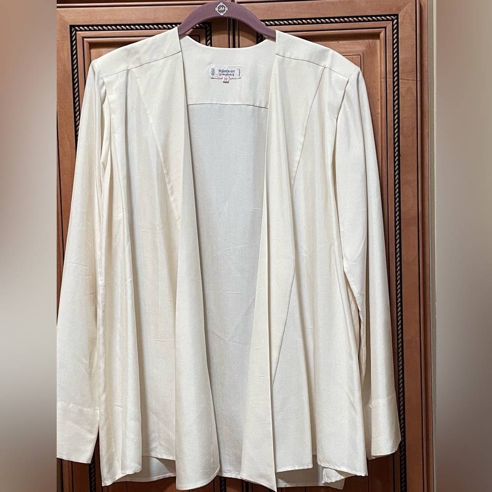 Vintage Yves Saint Laurent Rive Gauche Open Front Vanilla Blouse Size 38